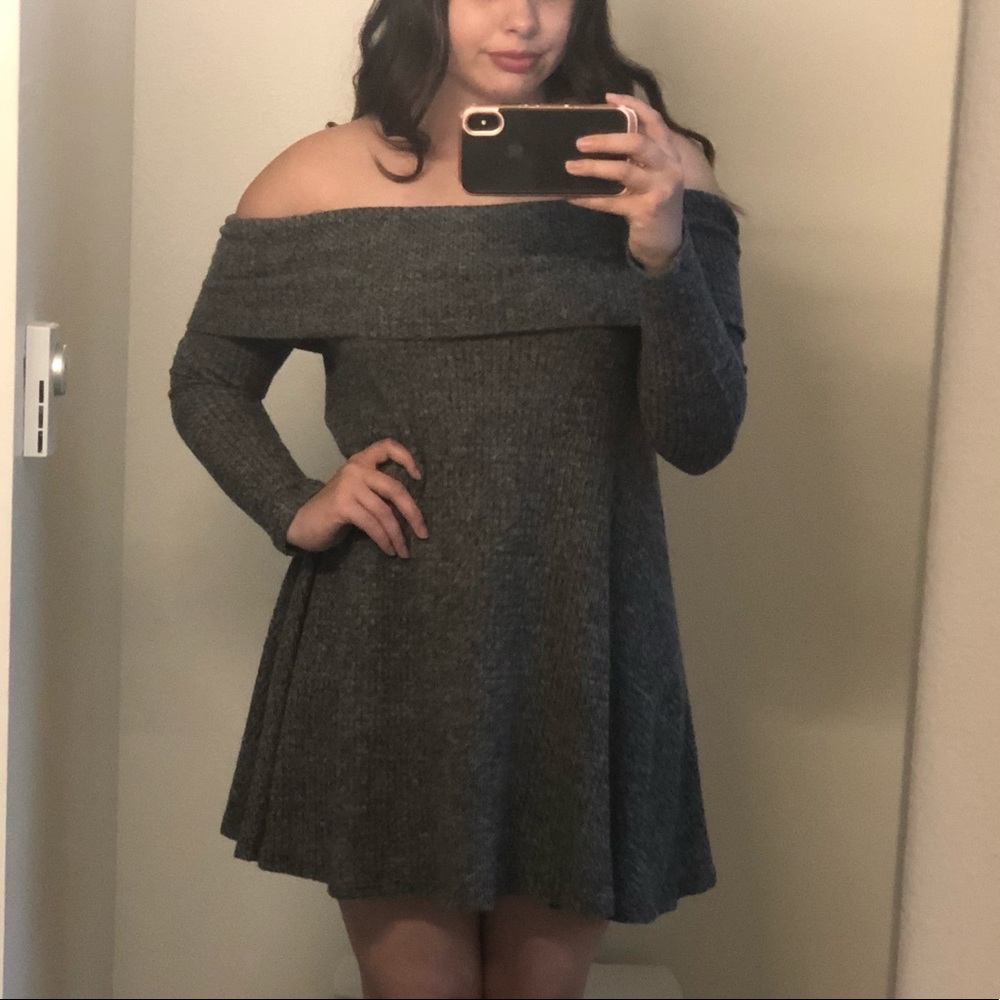 Long sleeve grey sweater dress